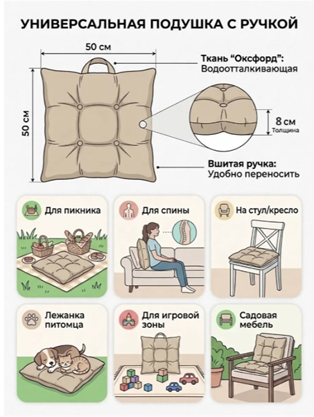 Сидушка 50х50х8 для пикника