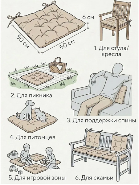 Подушка на садовый стул, 50х50 см